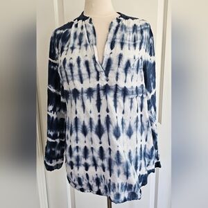 GAP Blue/White Linen Pull Over Tie Dye Tunic Top Sz L